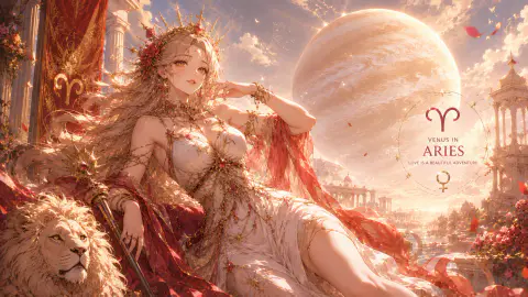 Biểu tượng Sao Kim minh họa cách Venus Bạch Dương chủ động bày tỏ tình cảm và tìm kiếm sức sống trong tình yêu