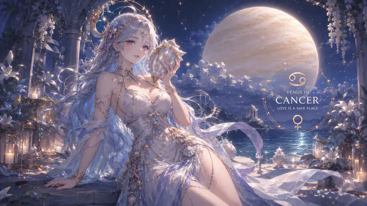 Biểu tượng Sao Kim minh họa Venus Cự Giải chăm sóc tình yêu, bảo vệ sự gần gũi và tìm cảm giác thuộc về