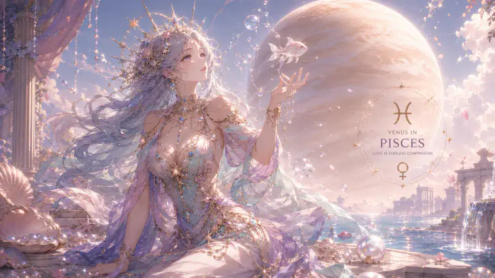 Biểu tượng Sao Kim minh họa Venus Song Ngư yêu bằng sự tinh tế, lòng trắc ẩn và trí tưởng tượng