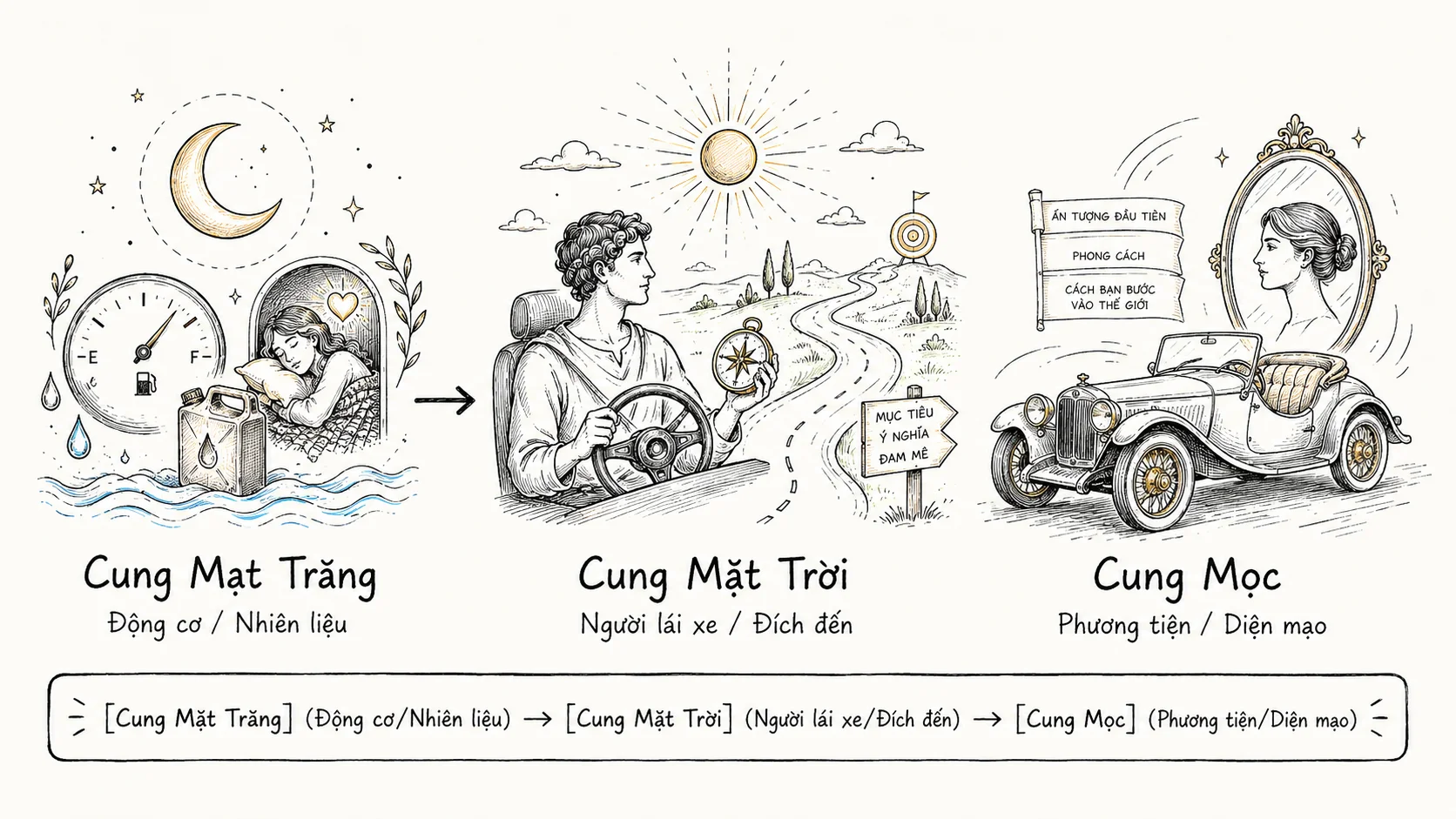 Bản đồ sao cá nhân với các lớp Sun, Moon và Rising