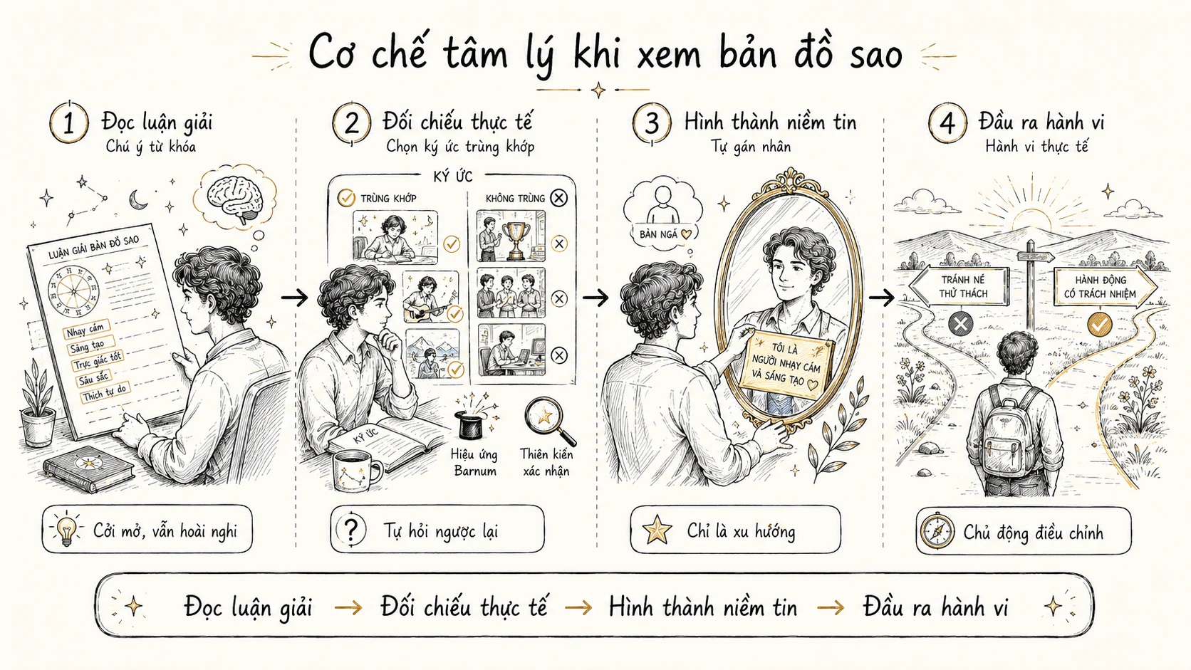 Sơ đồ các cơ chế tâm lý học hành vi vận hành khi xem bản đồ sao