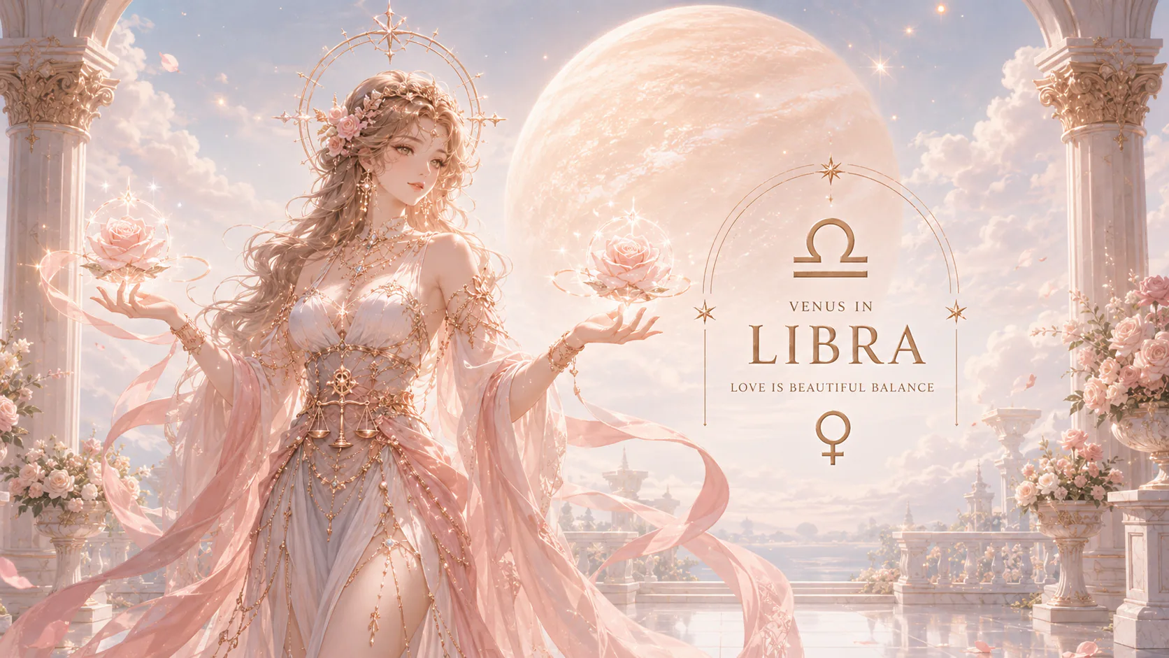 Biểu tượng Sao Kim minh họa Venus Thiên Bình tìm kiếm sự tinh tế, công bằng và có qua có lại trong tình yêu
